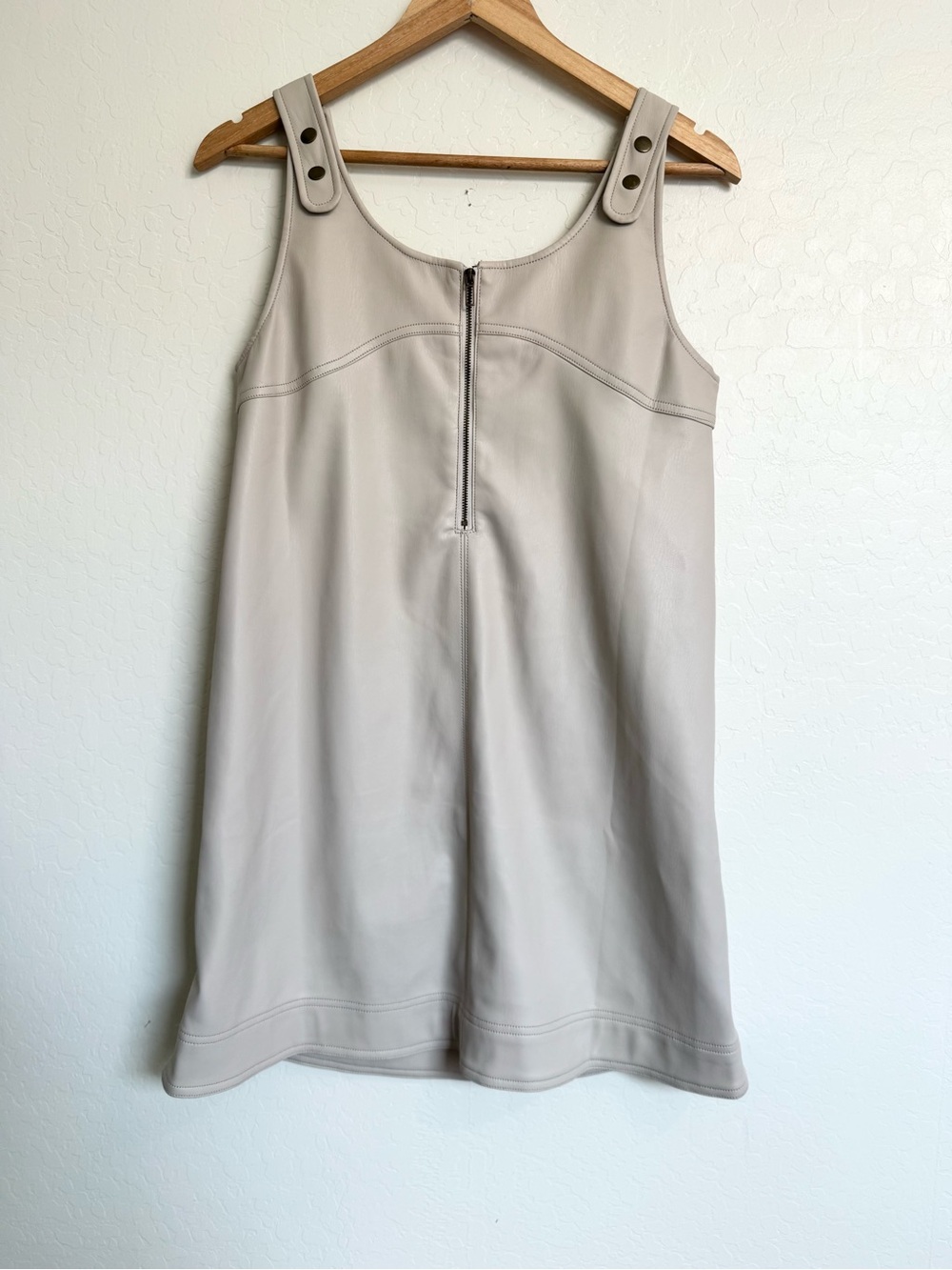 Pilcro by Anthropologie Shift Faux Leather Mini Dress SZ 4 Bone - Picture 4 of 10